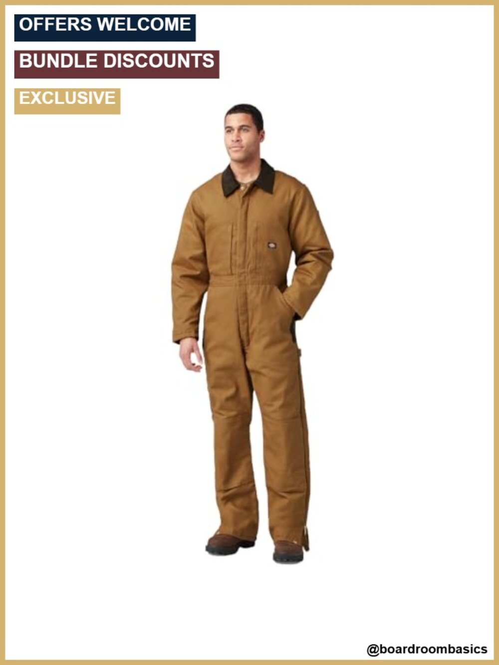 Men's Insulated Duck Coverall Water Repellent Zip Front Bib Pockets